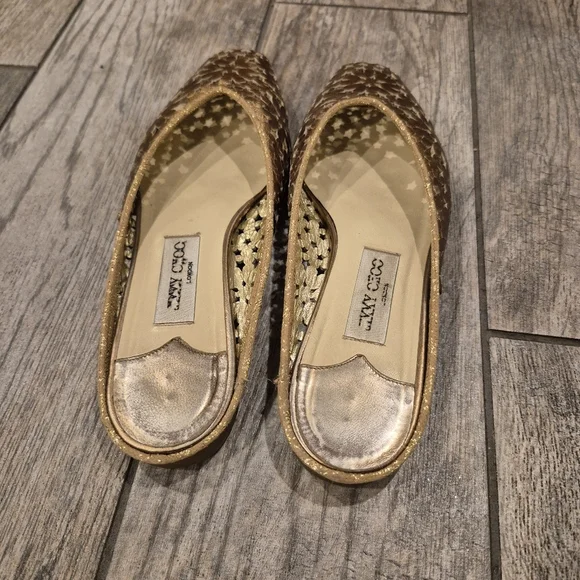 Jimmy Choo Gold Laser Cut Star Mules Flats Size 40 (US 10) Metallic Leather Y2K - Picture 3 of 10